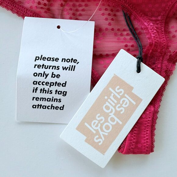 NWT Les Girls Les Boys Triangle Lace Thong in Love Potion Dark Pink Size Medium - Picture 4 of 7